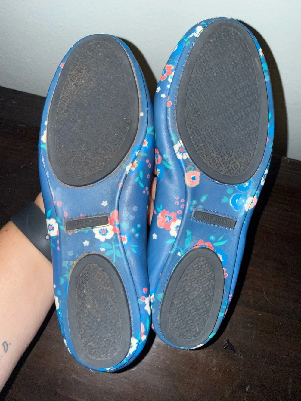 Tory Burch Blue Floral Logo Ballet Flats
